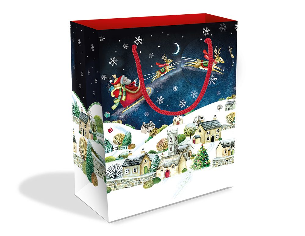 Santa Over the Rooftops Medium Gift Bag