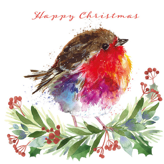 Fluffy Robin Against the Greenery Christmas Cards
